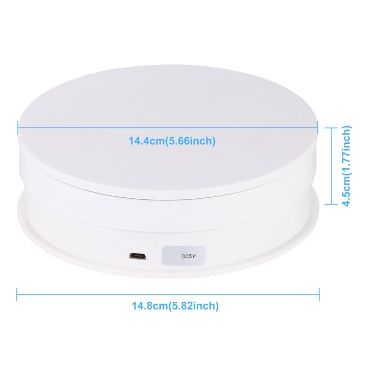 PULUZ 15cm USB Electric Rotating Turntable Display Stand Video Shooting Props Turntable for Photography, Load 1-5kg(White)