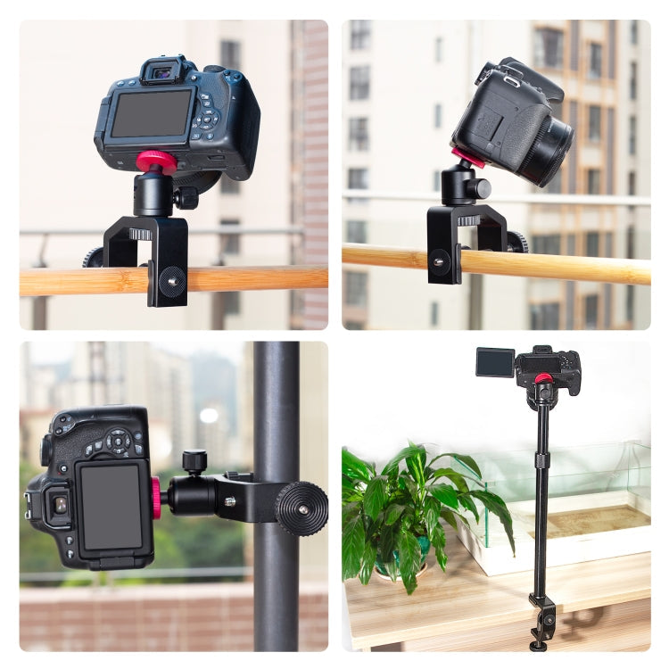 PULUZ C Clamp Mount Light Stand Extension Central Shaft Rod Monopod Holder Kits with Ball-Head, Rod Length: 33-60cm(Black)
