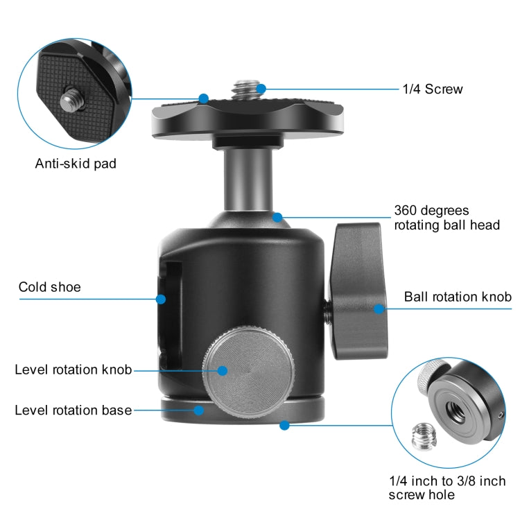 PULUZ Cold Shoe Aluminum Alloy Tripod Ball Head Adapter (Black)