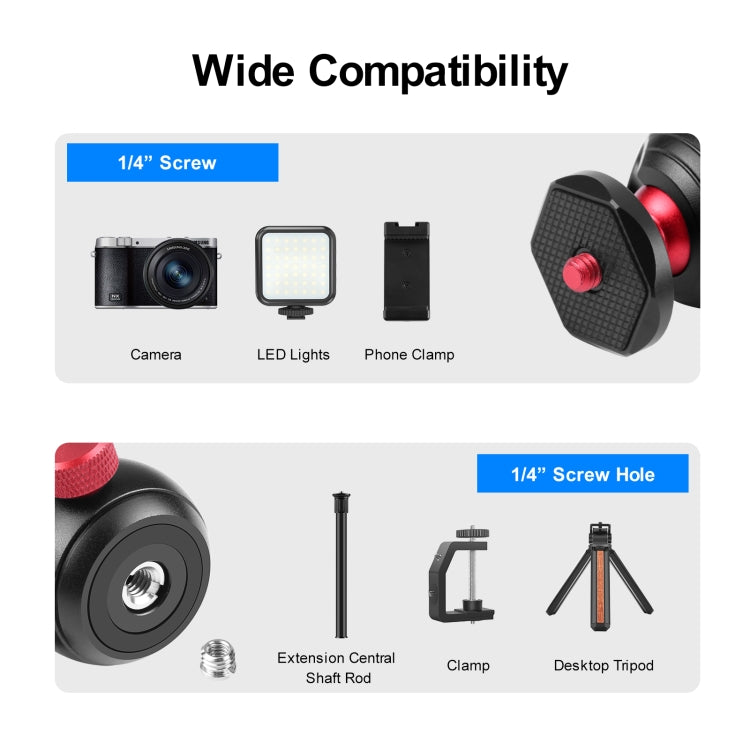 PULUZ 360 Degree Panoramic Metal Tripod Ball Head Adapter(Red)