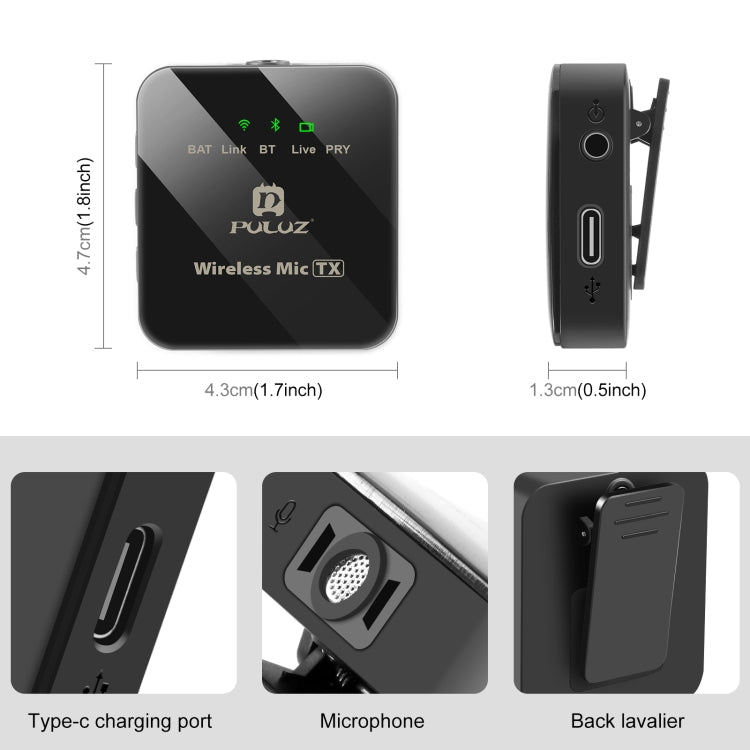 PULUZ 2 TX + 1 RX Wireless Lavalier Microphone (Black)