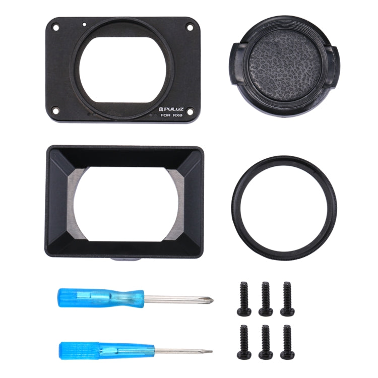 PULUZ Aluminum Alloy Front Panel + 37mm UV Filter Lens + Lens Sunshade for Sony RX0 / RX0 II, with Screws and Screwdrivers(Black)