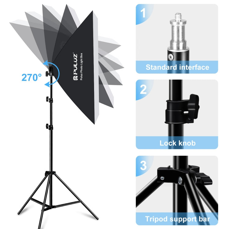 PULUZ 50x70cm Studio Softbox + 2m Tripod Mount + Single 220V E27 30W 5700K White Light LED Bulb Photography Kit, Single Bulb EU Plug, Single Bulb US Plug