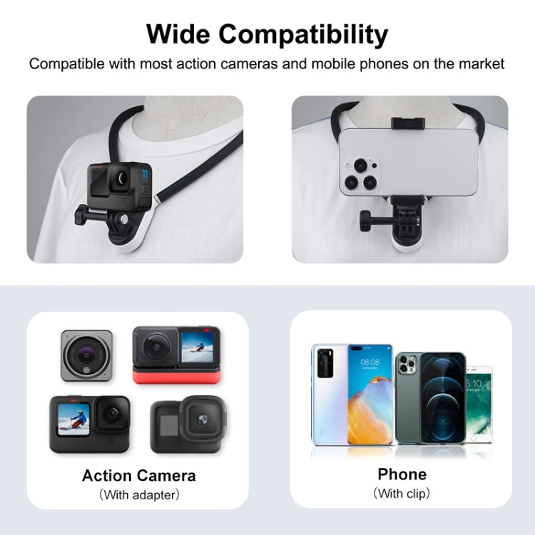 PULUZ Magnetic Silicone Collar Bracket POV View Mount with Phone Clamp for GoPro Action Cameras / Phones (Black)
