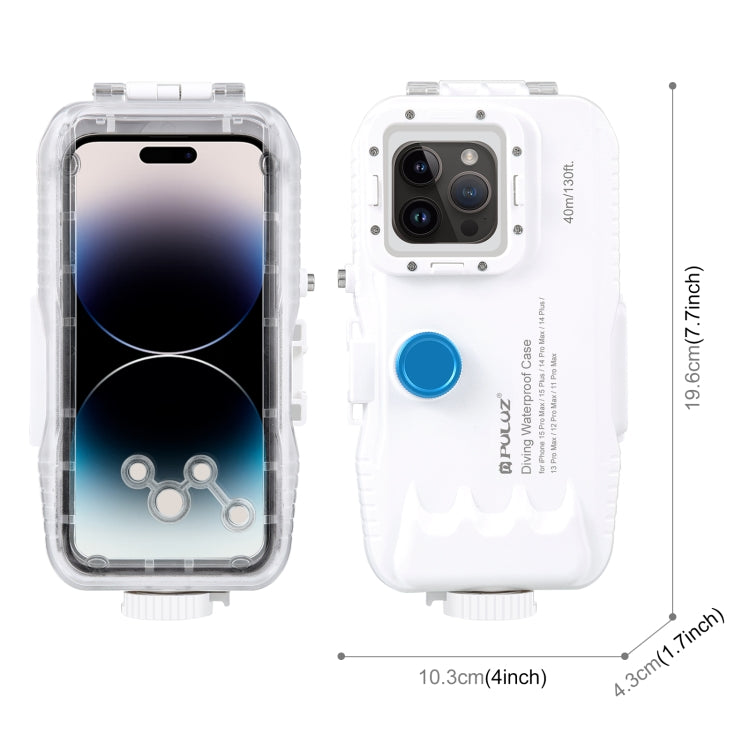 PULUZ 40m Waterproof Diving Case for iPhone 15 Pro Max/14 Plus/13 Pro Max/12 Pro Max/11 Pro Max (White)