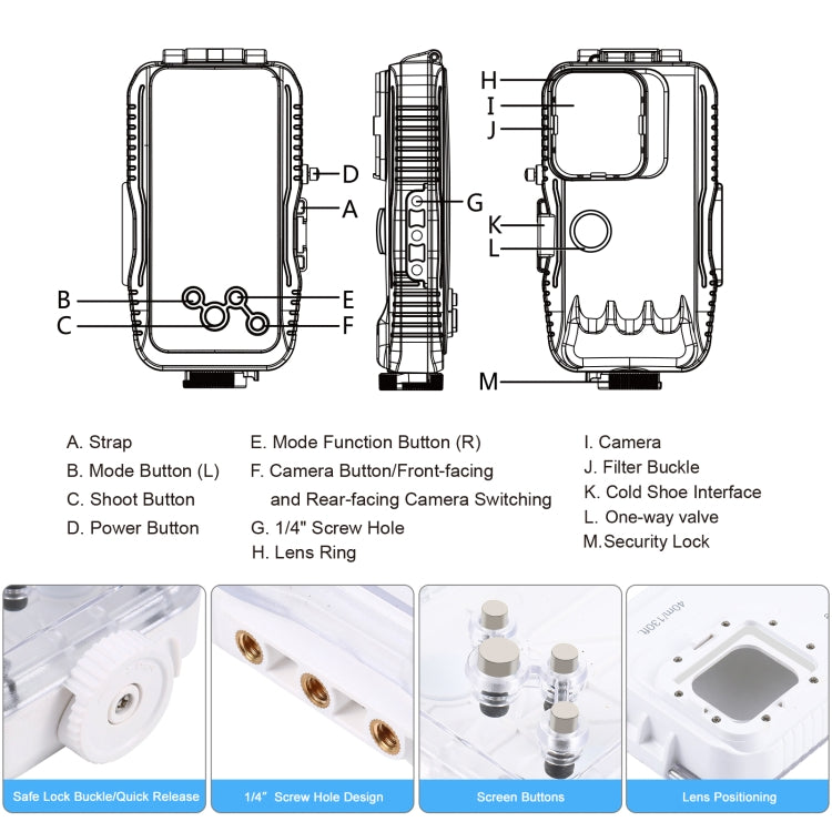 PULUZ 40m Waterproof Diving Case for iPhone 15 Pro Max/14 Plus/13 Pro Max/12 Pro Max/11 Pro Max (White)