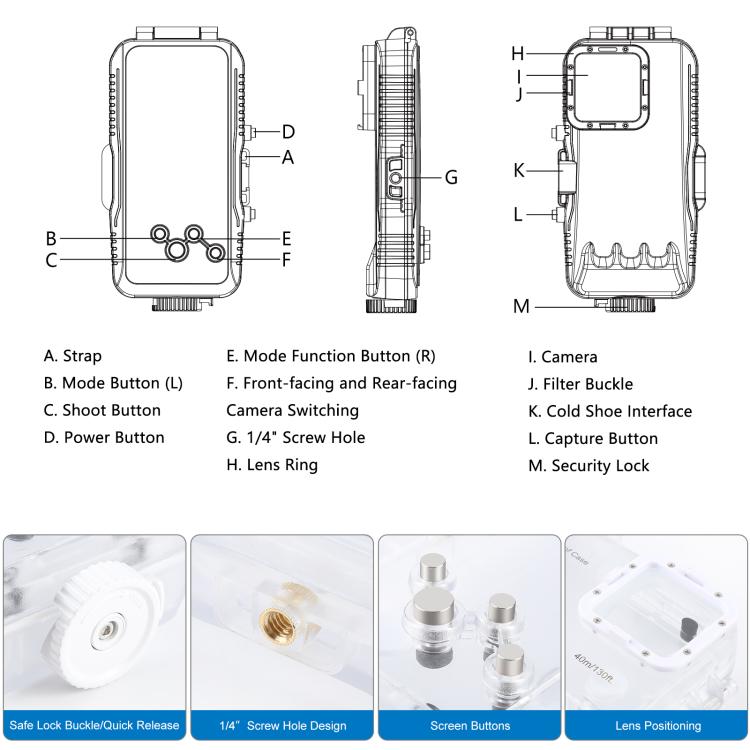 For iPhone 16 Pro PULUZ 40m/130ft Waterproof Diving Case Photo Video Taking Underwater Housing Cover, For iPhone 16 Pro(Transparent)