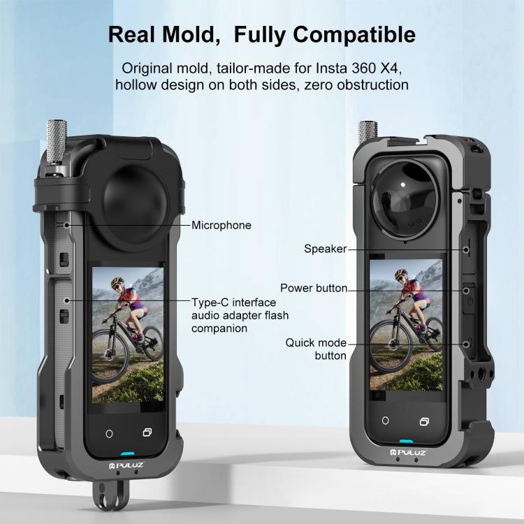 For Insta360 X4 PULUZ Metal Protective Cage Rig Housing Frame with Lens Cover, For Insta360 X4