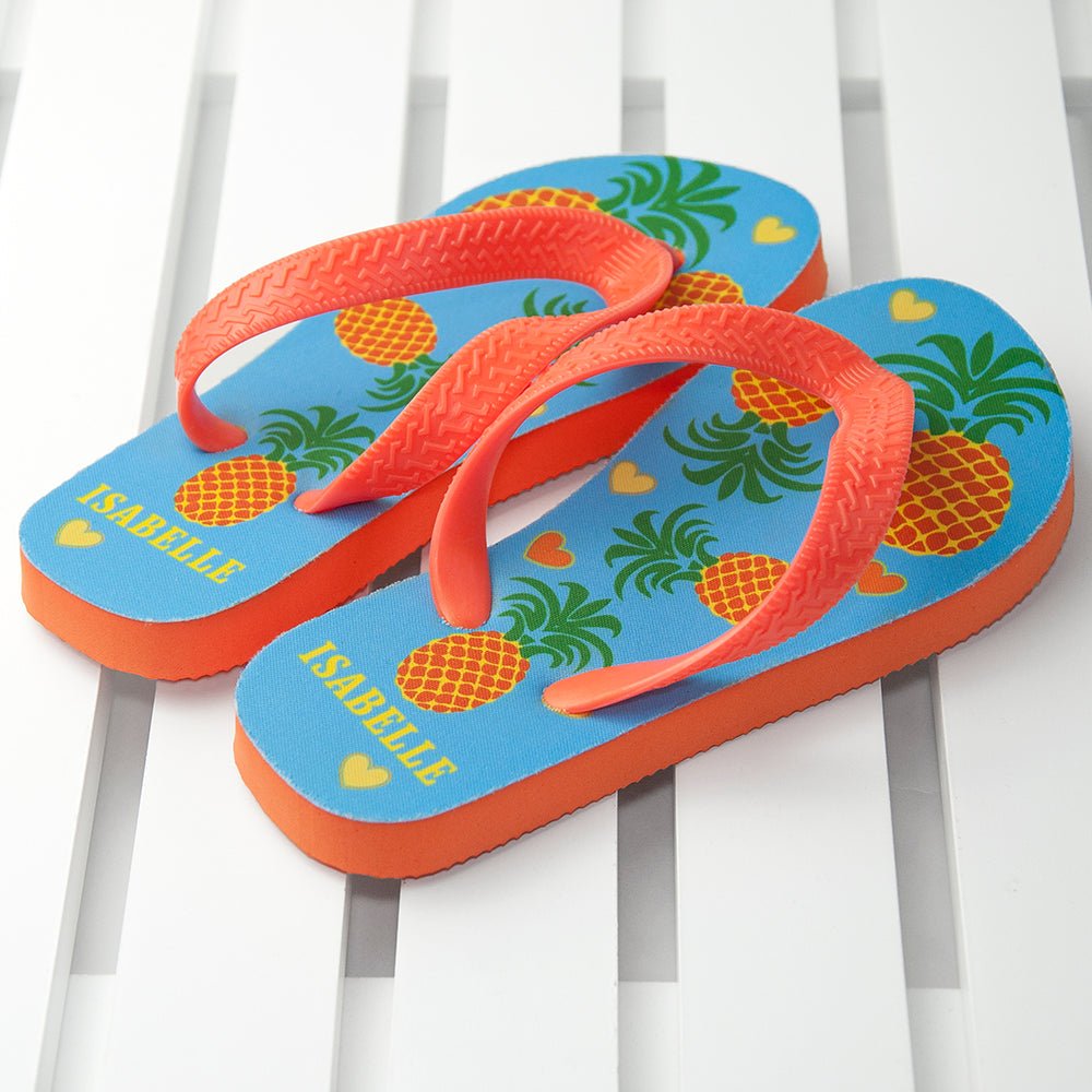 Personalised Partying Pineapples Child's Flip Flops