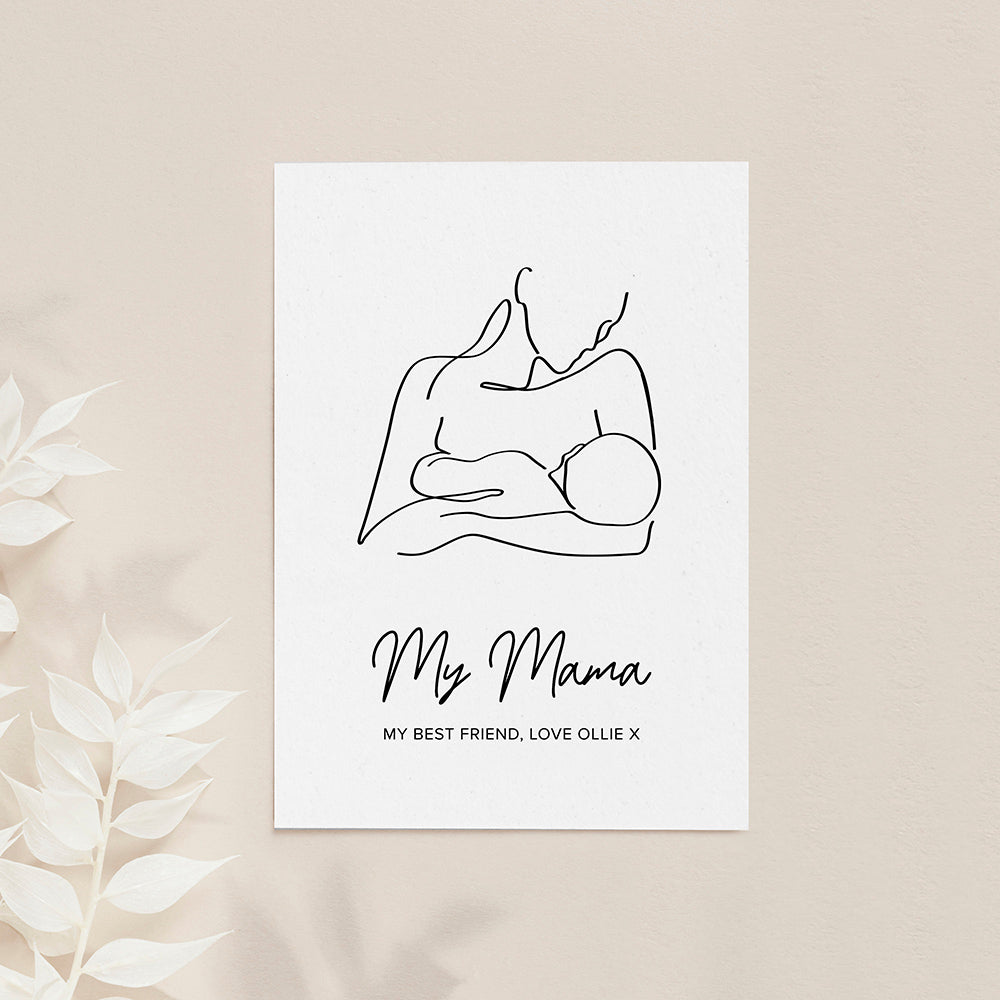 Personalised Line Art New Mum And Baby Feeding Print