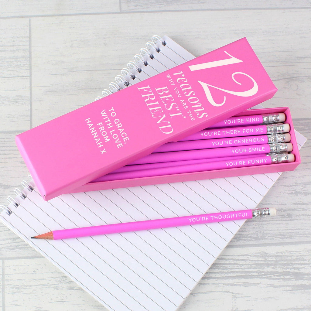 Personalised 12 Reasons Box And 12 Pink Hb Pencils