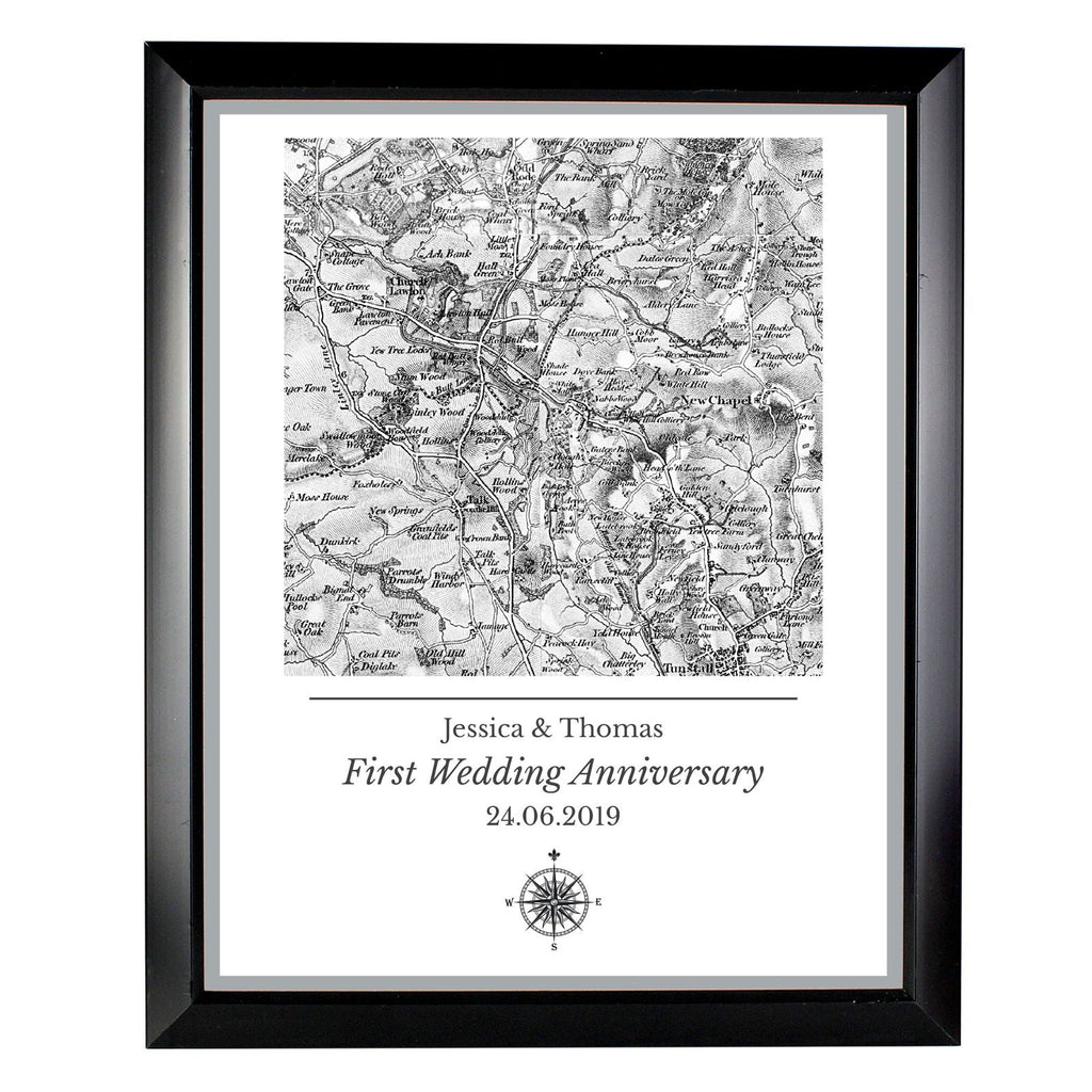 Personalised 1805 - 1874 Old Series Map Compass Black Framed Print