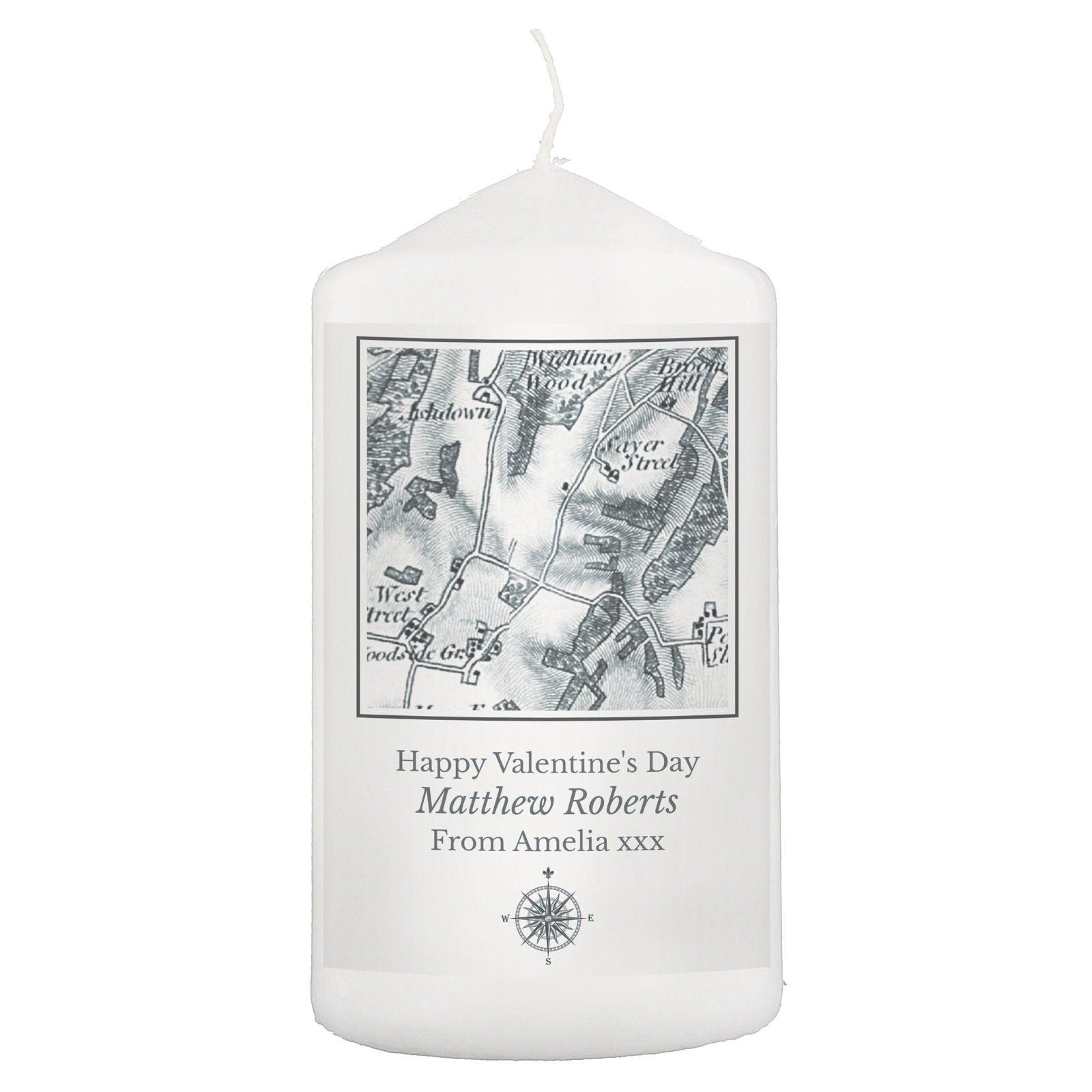 Personalised 1805 - 1874 Old Series Map Compass Pillar Candle