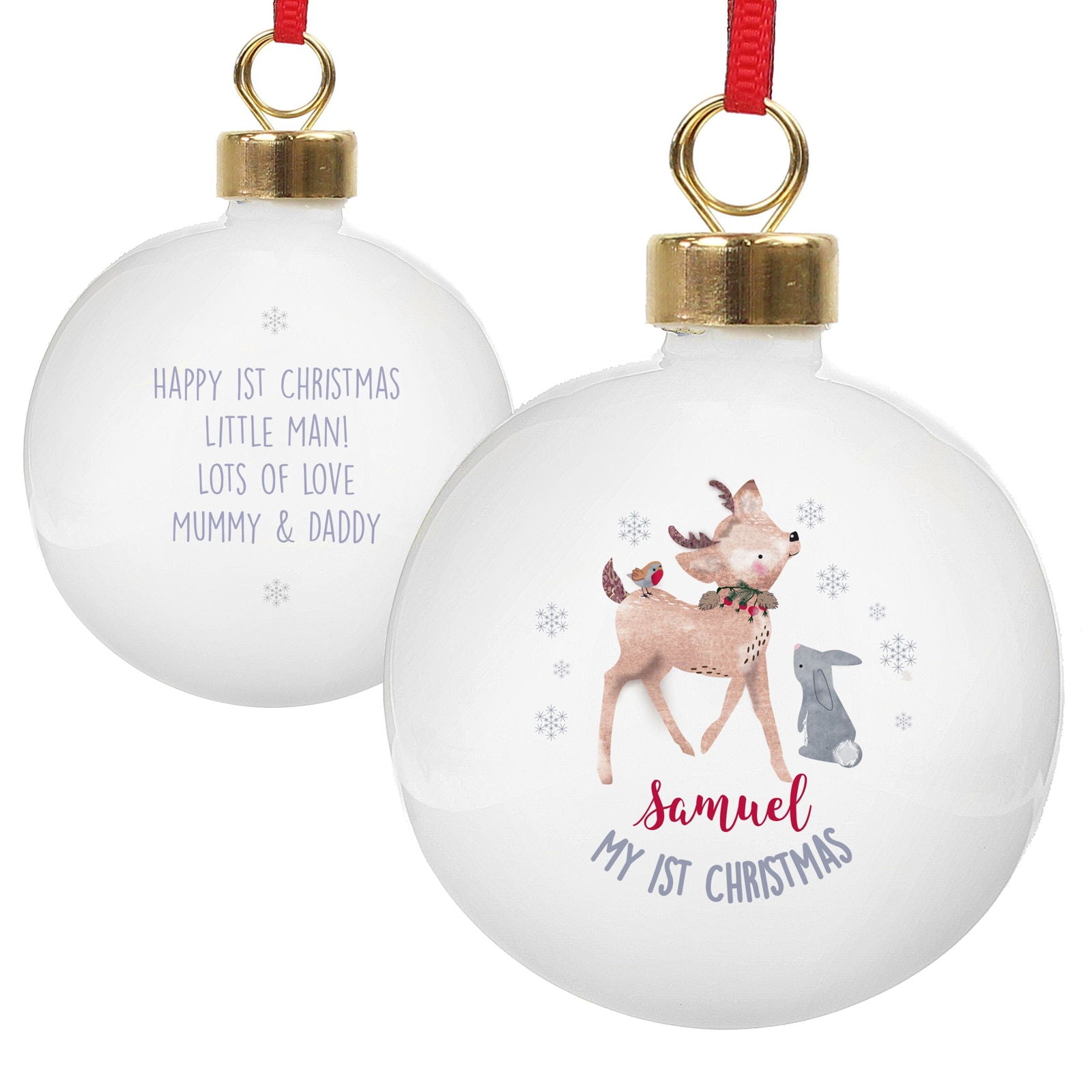 Personalised 1st Christmas Festive Fawn Bauble