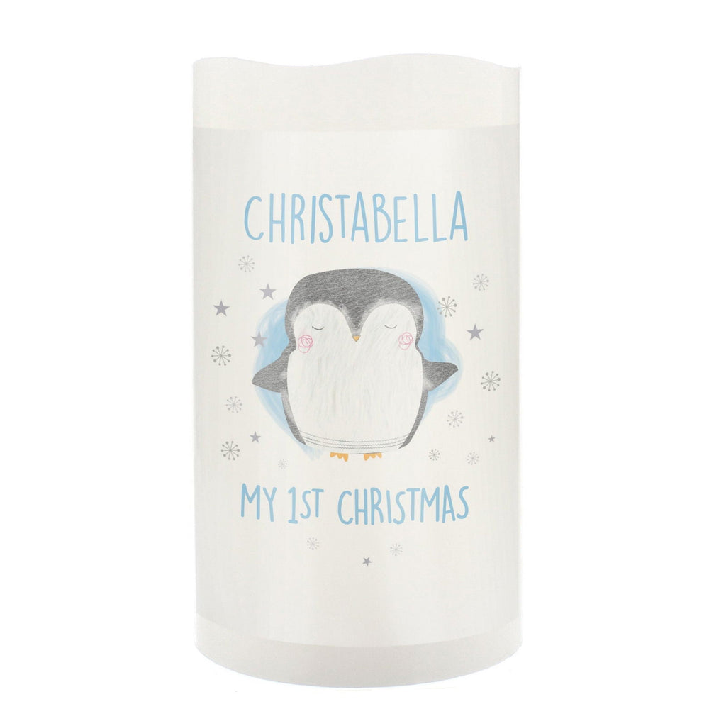 Personalised 1st Christmas Penguin LED Candle