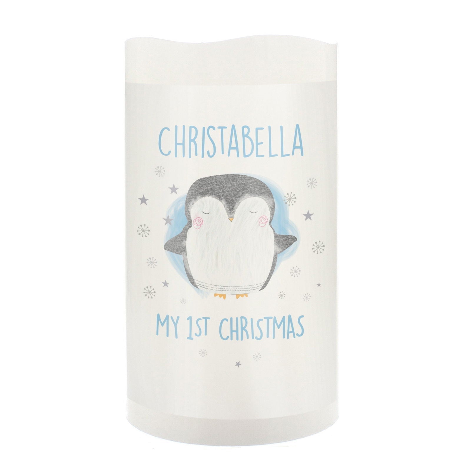 Personalised 1st Christmas Penguin LED Candle