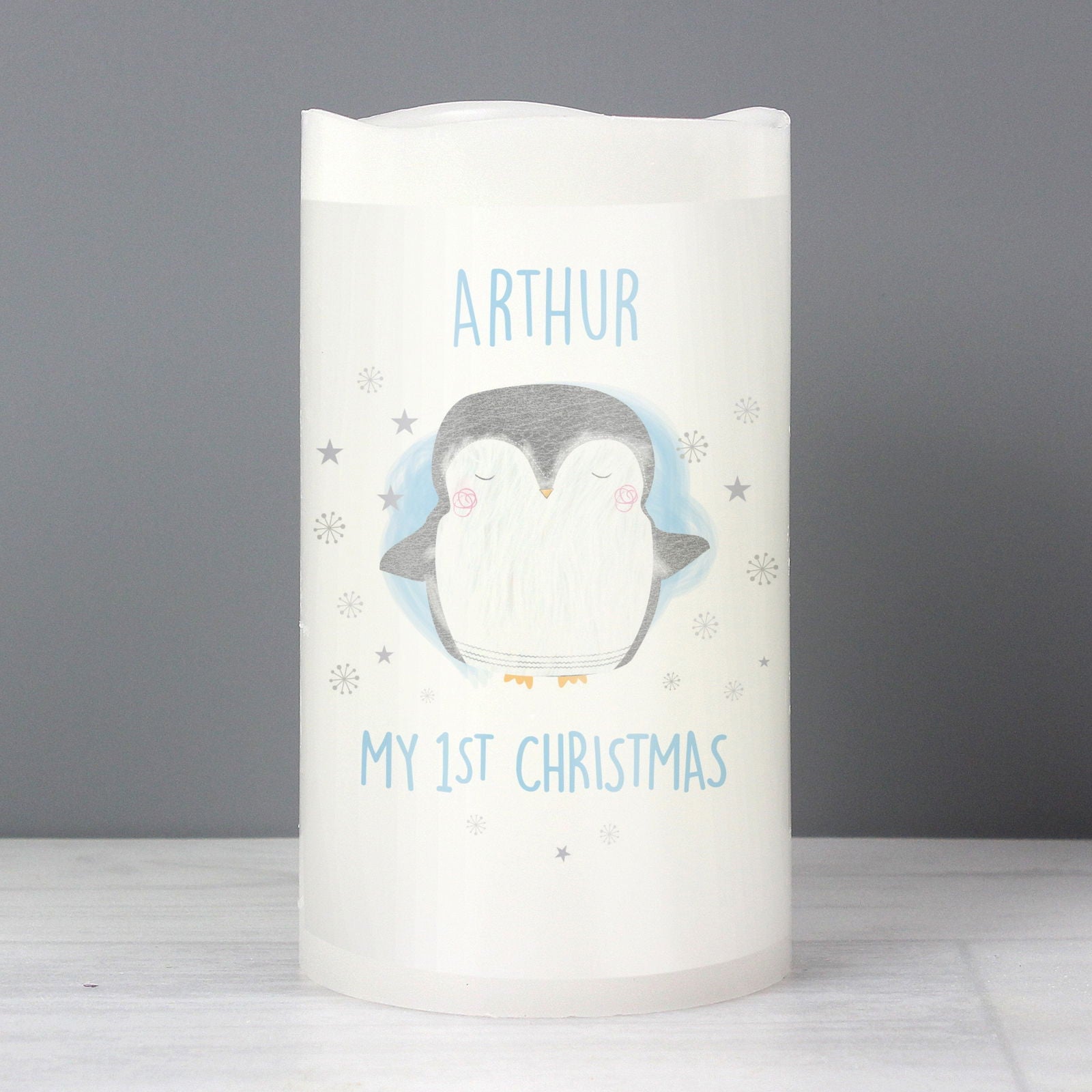 Personalised 1st Christmas Penguin LED Candle