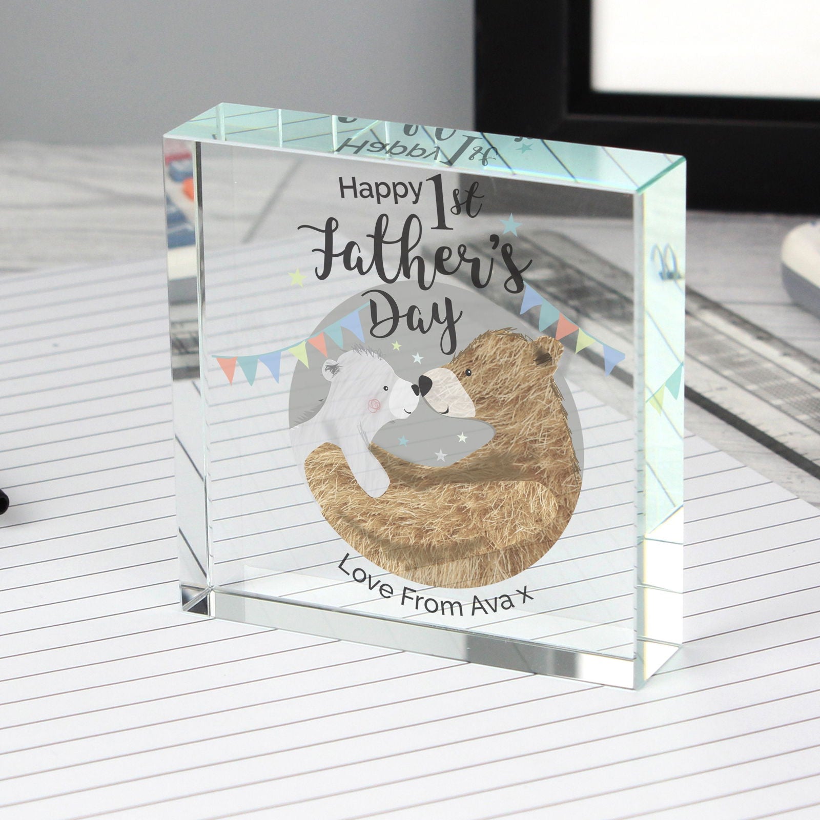 Personalised 1st Father's Day Daddy Bear Large Crystal Token
