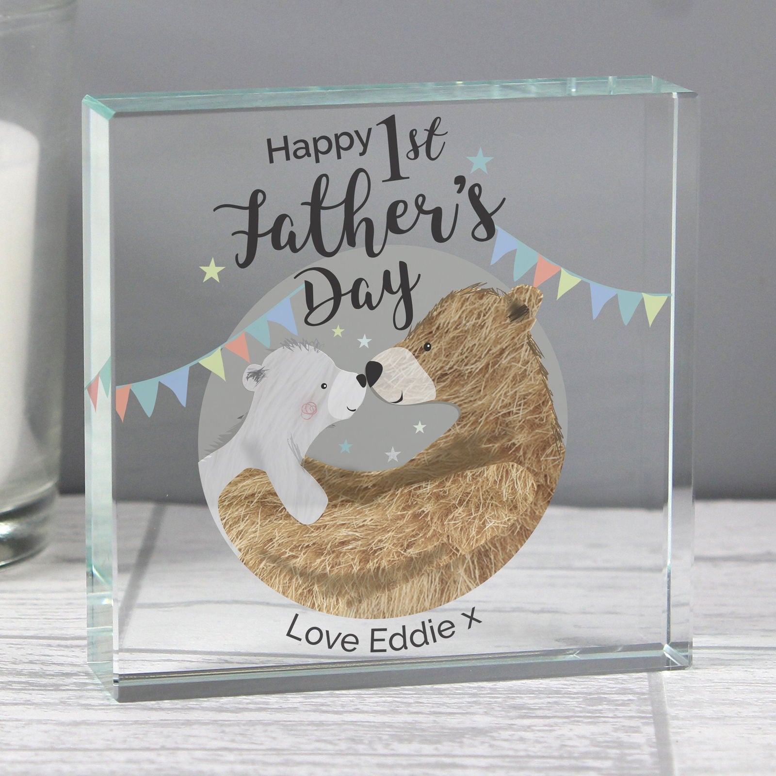 Personalised 1st Father's Day Daddy Bear Large Crystal Token