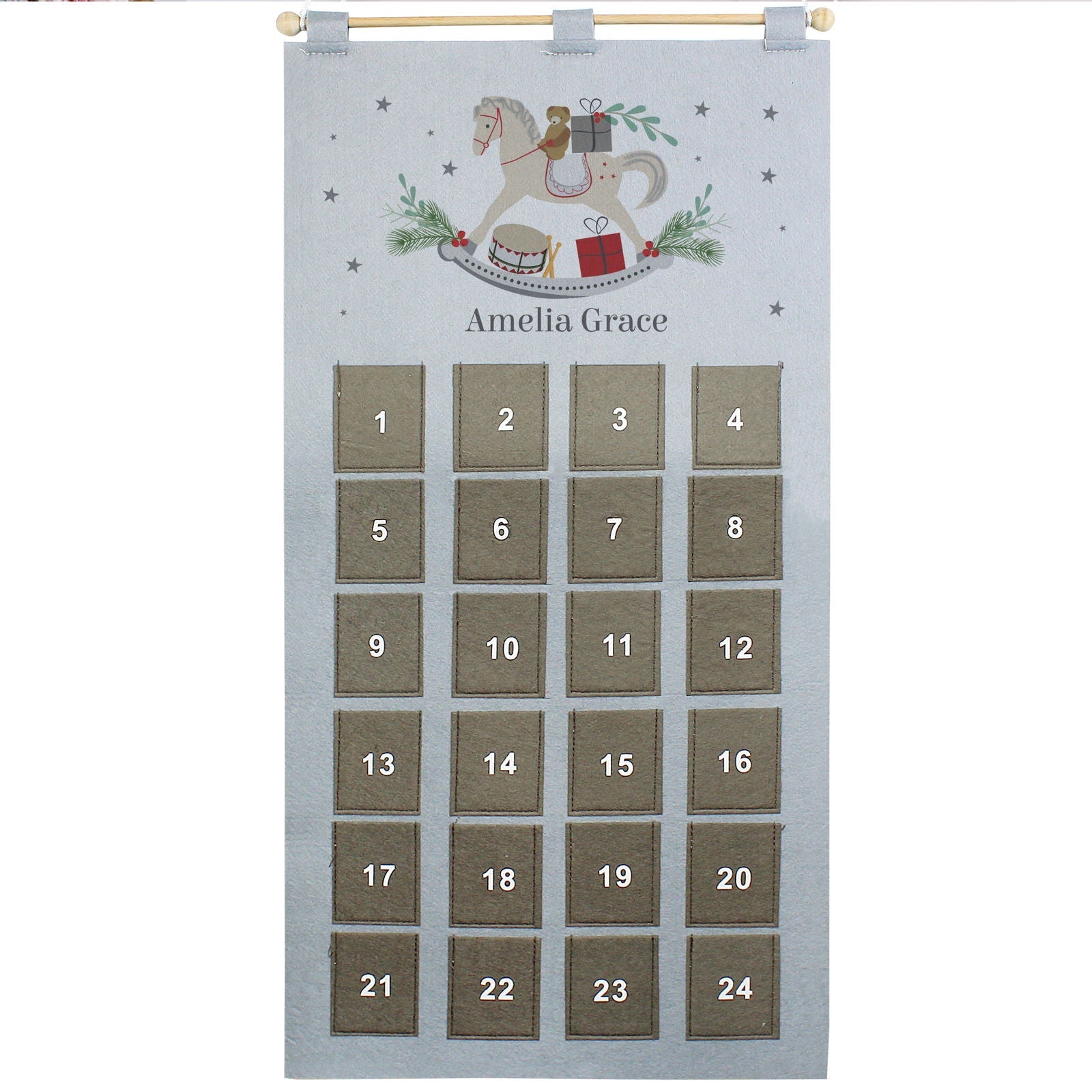 Personalised 2026 Rocking Horse Advent Calendar In Silver Grey