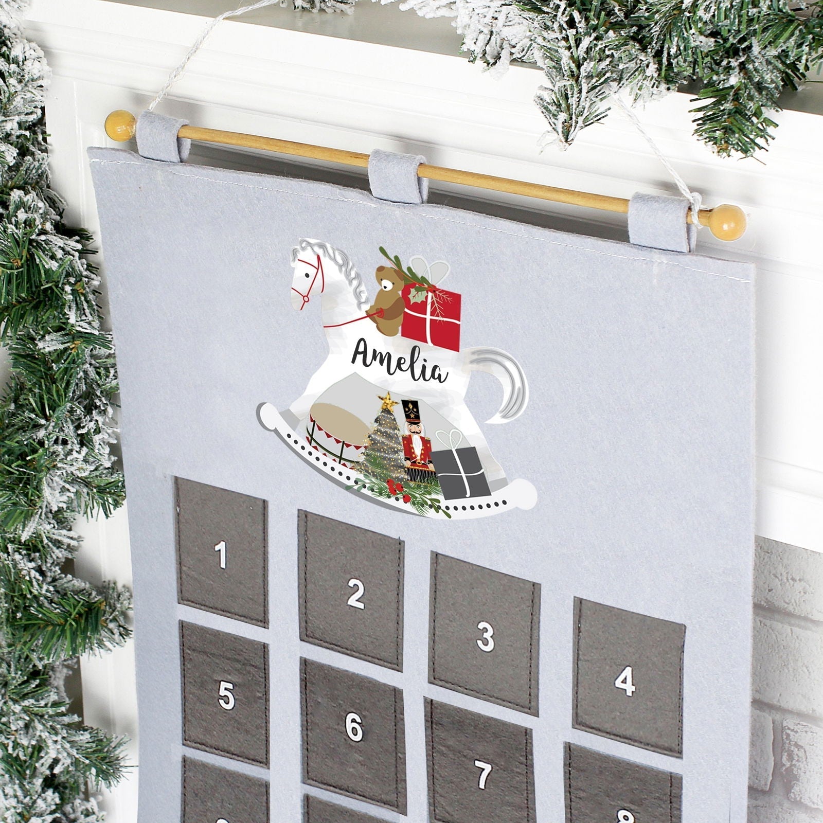 Personalised 2026 Rocking Horse Advent Calendar In Silver Grey