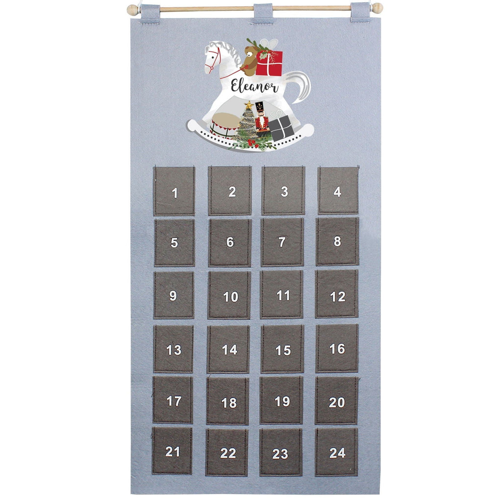 Personalised 2026 Rocking Horse Advent Calendar In Silver Grey