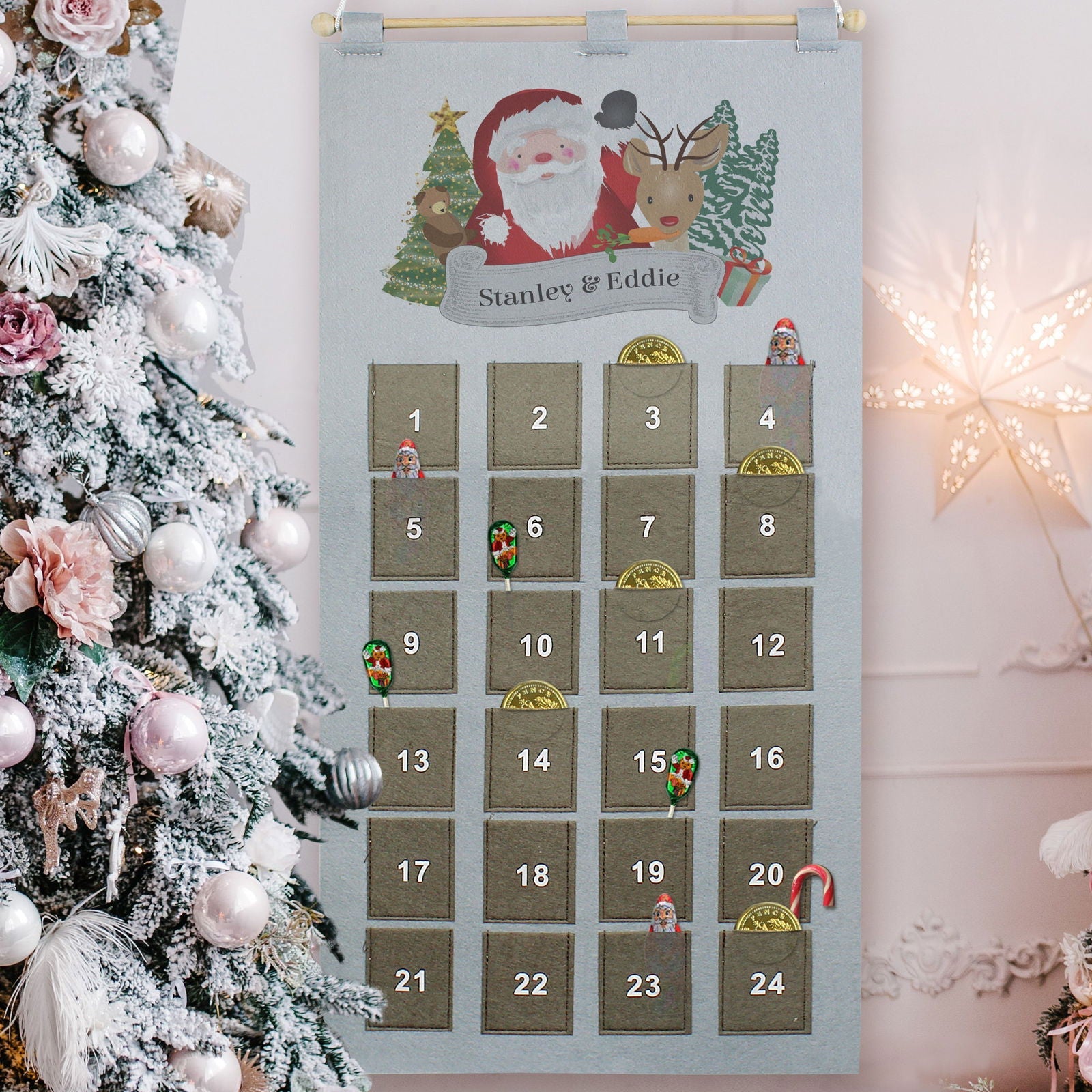 Personalised 2026 Santa Advent Calendar In Silver Grey