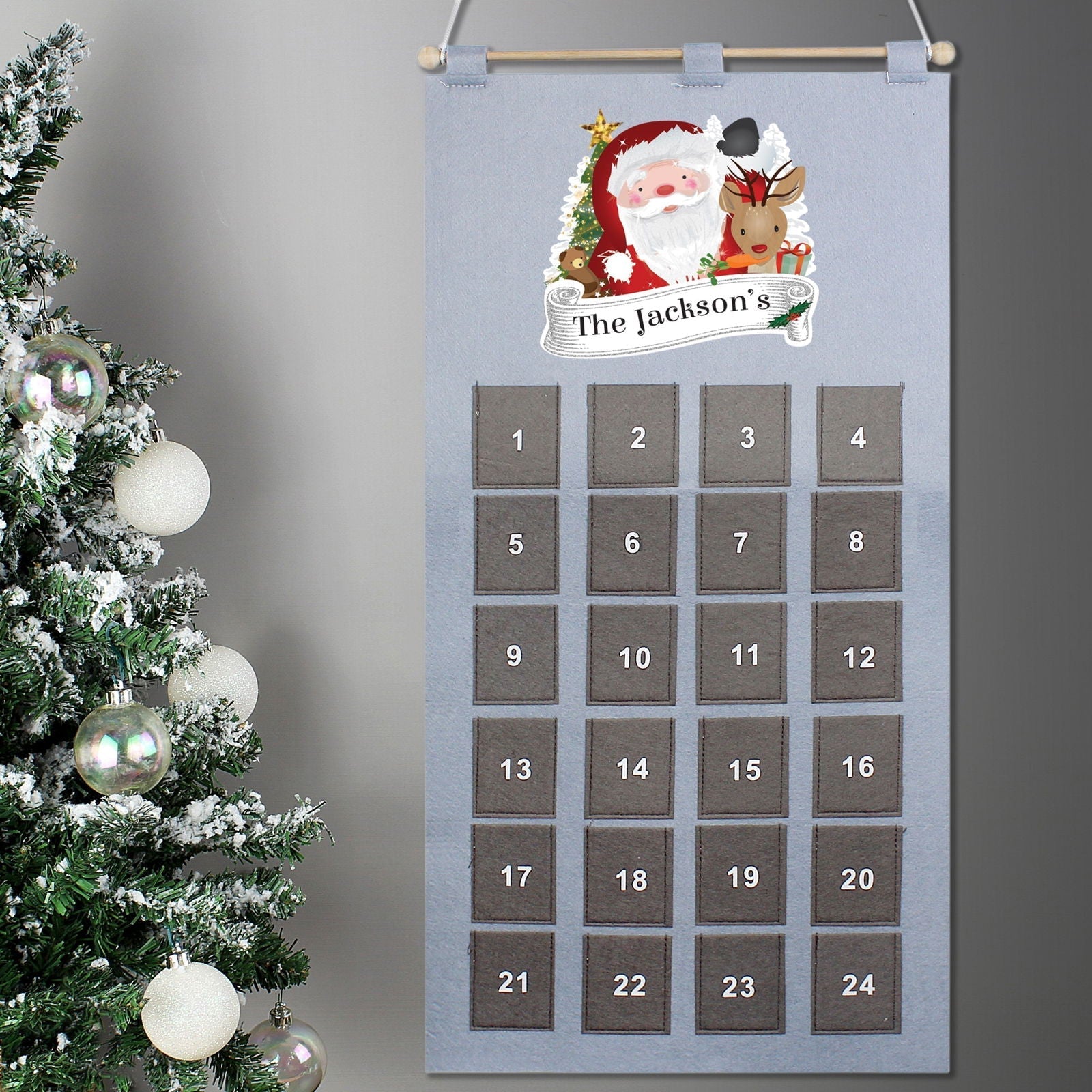 Personalised 2026 Santa Advent Calendar In Silver Grey