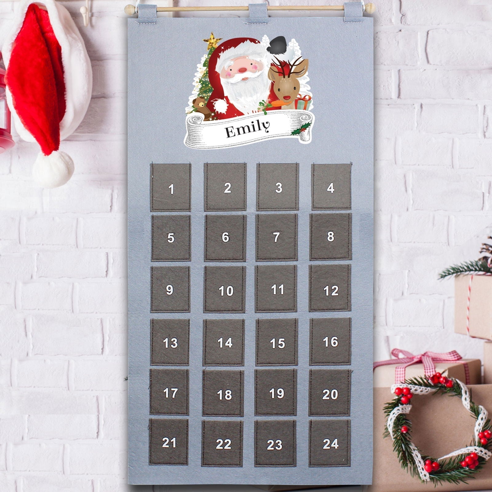 Personalised 2026 Santa Advent Calendar In Silver Grey