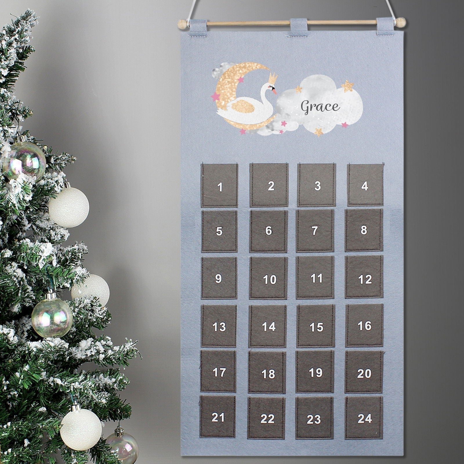 Personalised 2026 Swan Lake Advent Calendar In Silver Grey