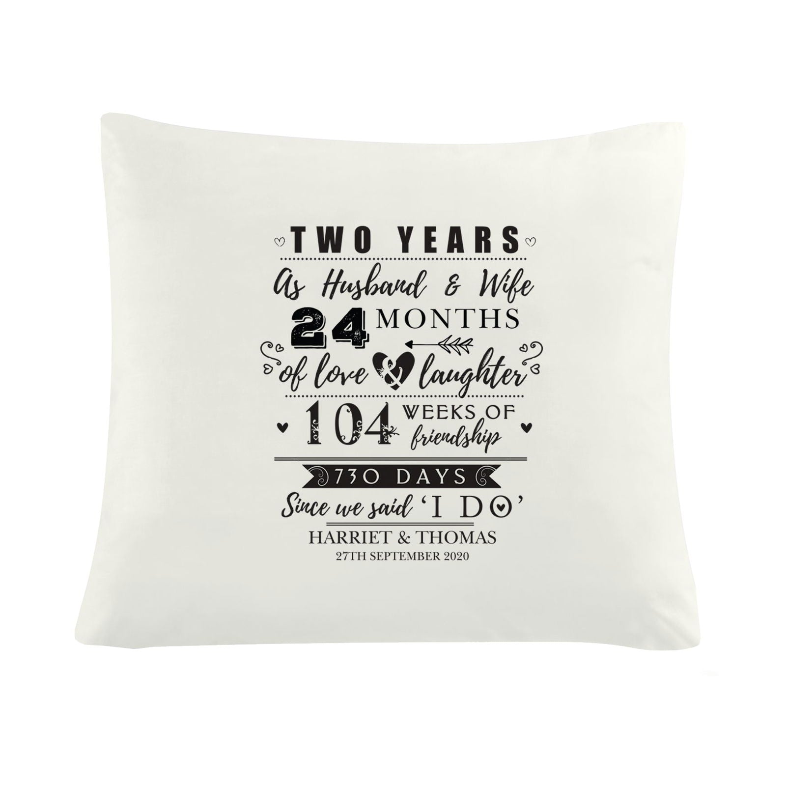 Personalised 2nd Anniversary Cushion Cover