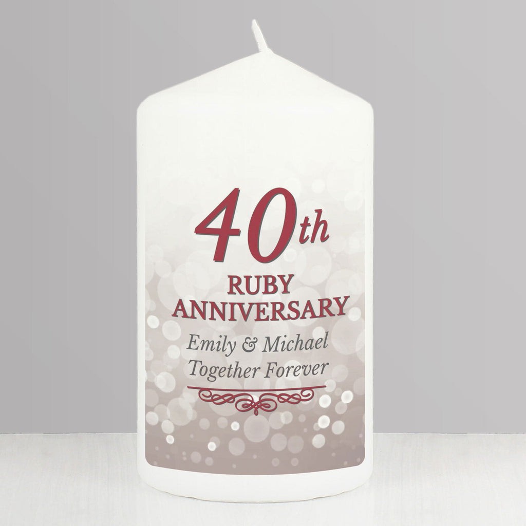Personalised 40th Ruby Anniversary Pillar Candle