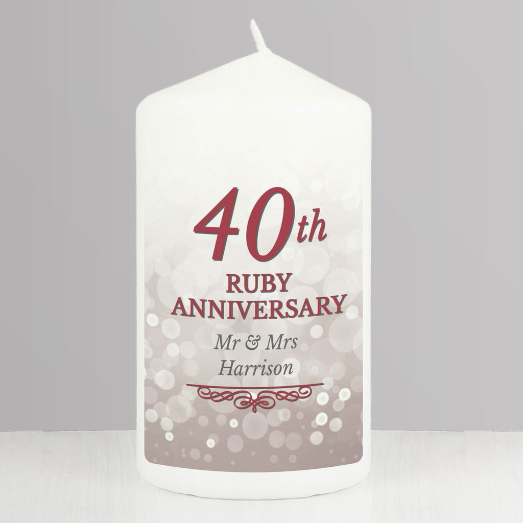 Personalised 40th Ruby Anniversary Pillar Candle