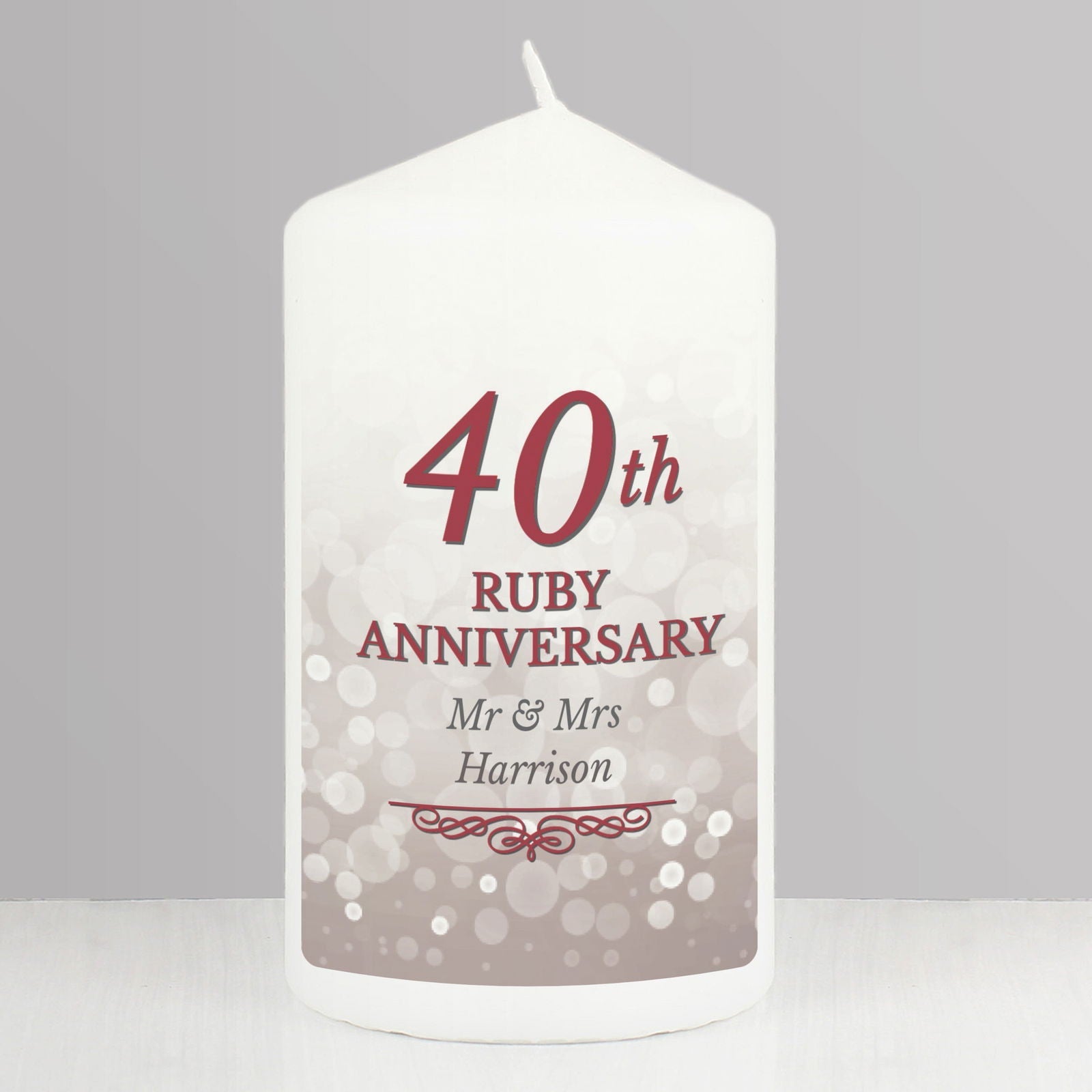 Personalised 40th Ruby Anniversary Pillar Candle