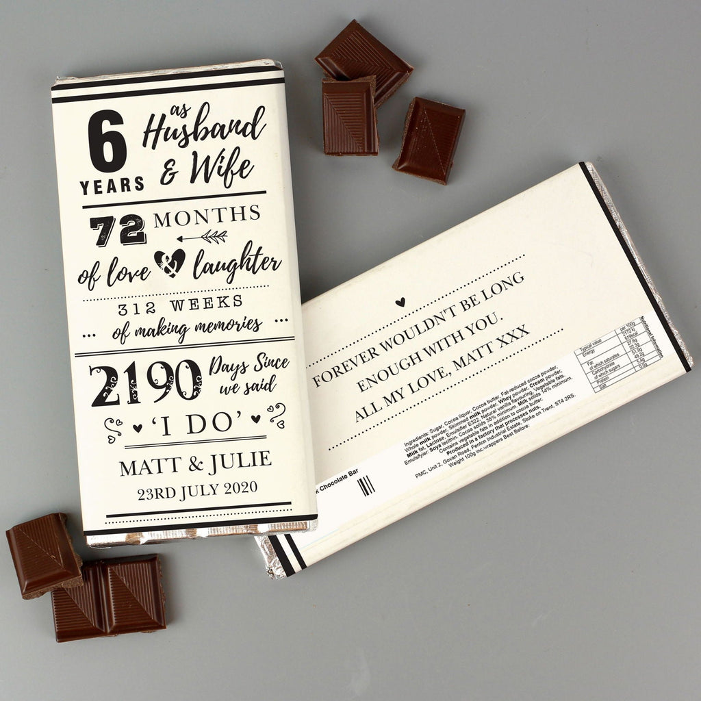 Personalised 6th Anniversary Milk Chocolate Bar