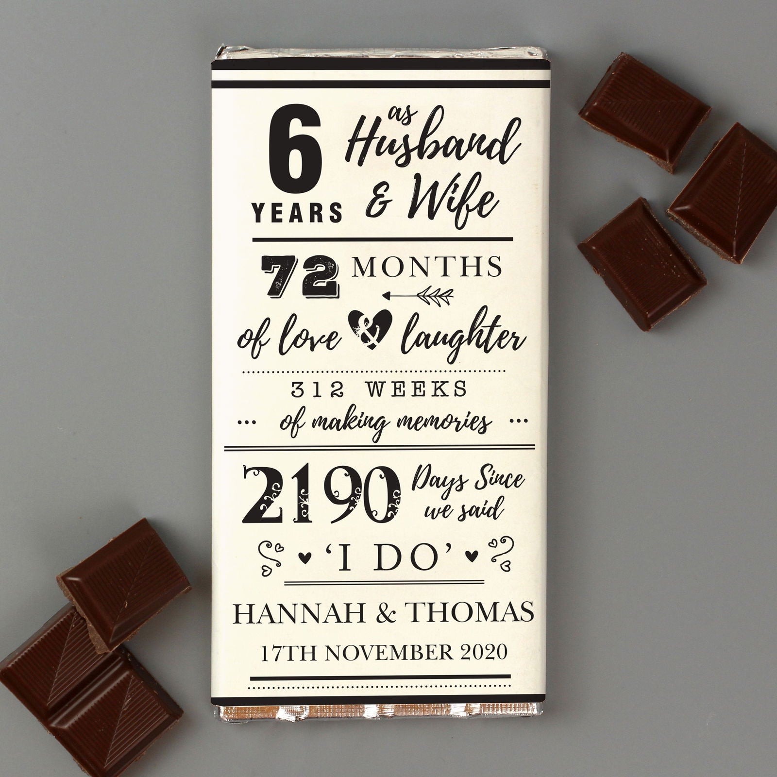 Personalised 6th Anniversary Milk Chocolate Bar