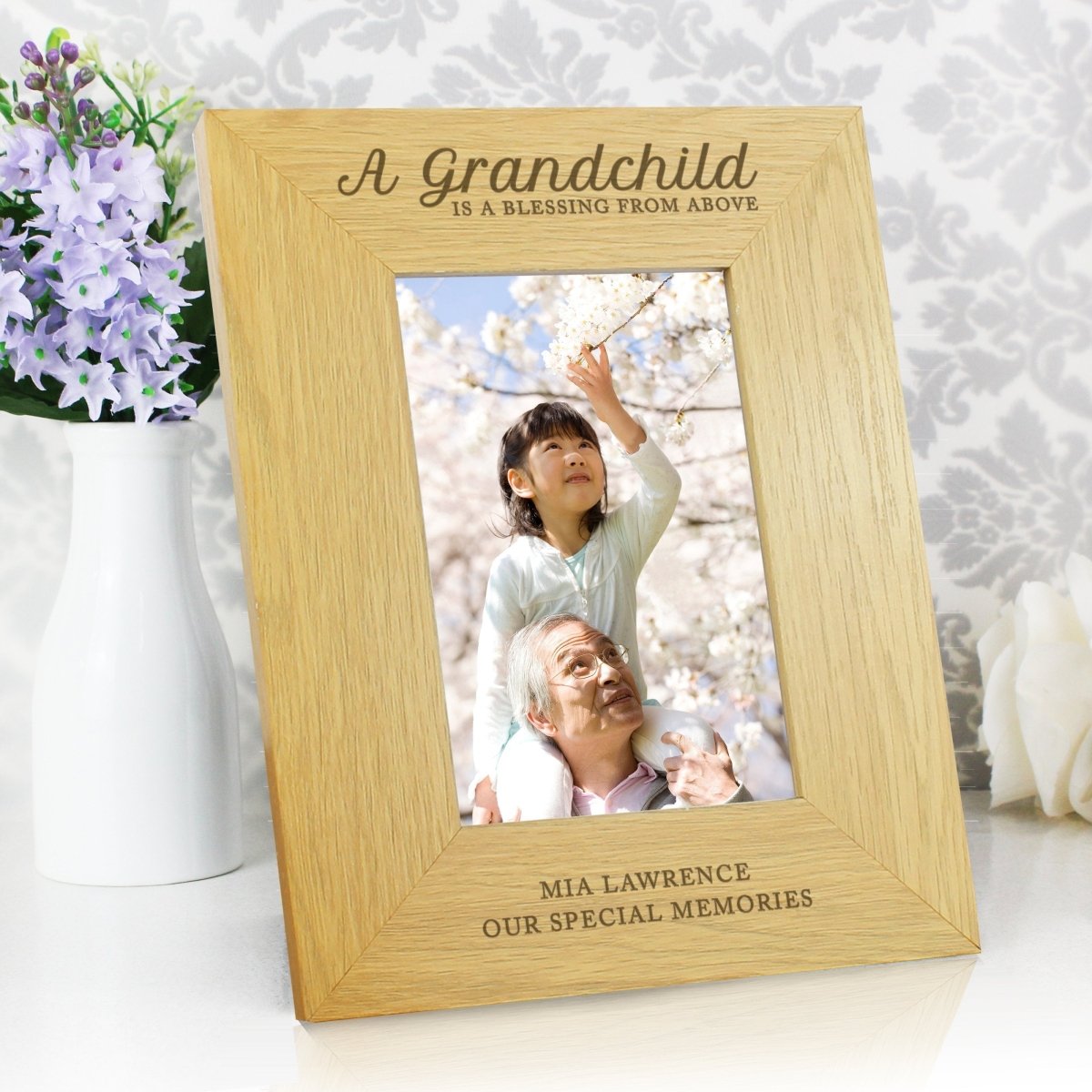 Personalised "A Grandchild Is A Blessing" 4x6 Inch Oak Finish Photo Frame