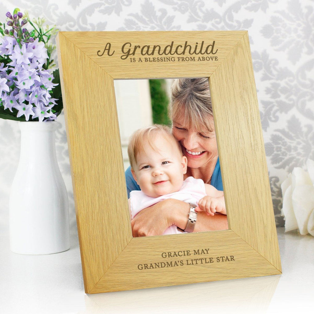 Personalised "A Grandchild Is A Blessing" 4x6 Inch Oak Finish Photo Frame