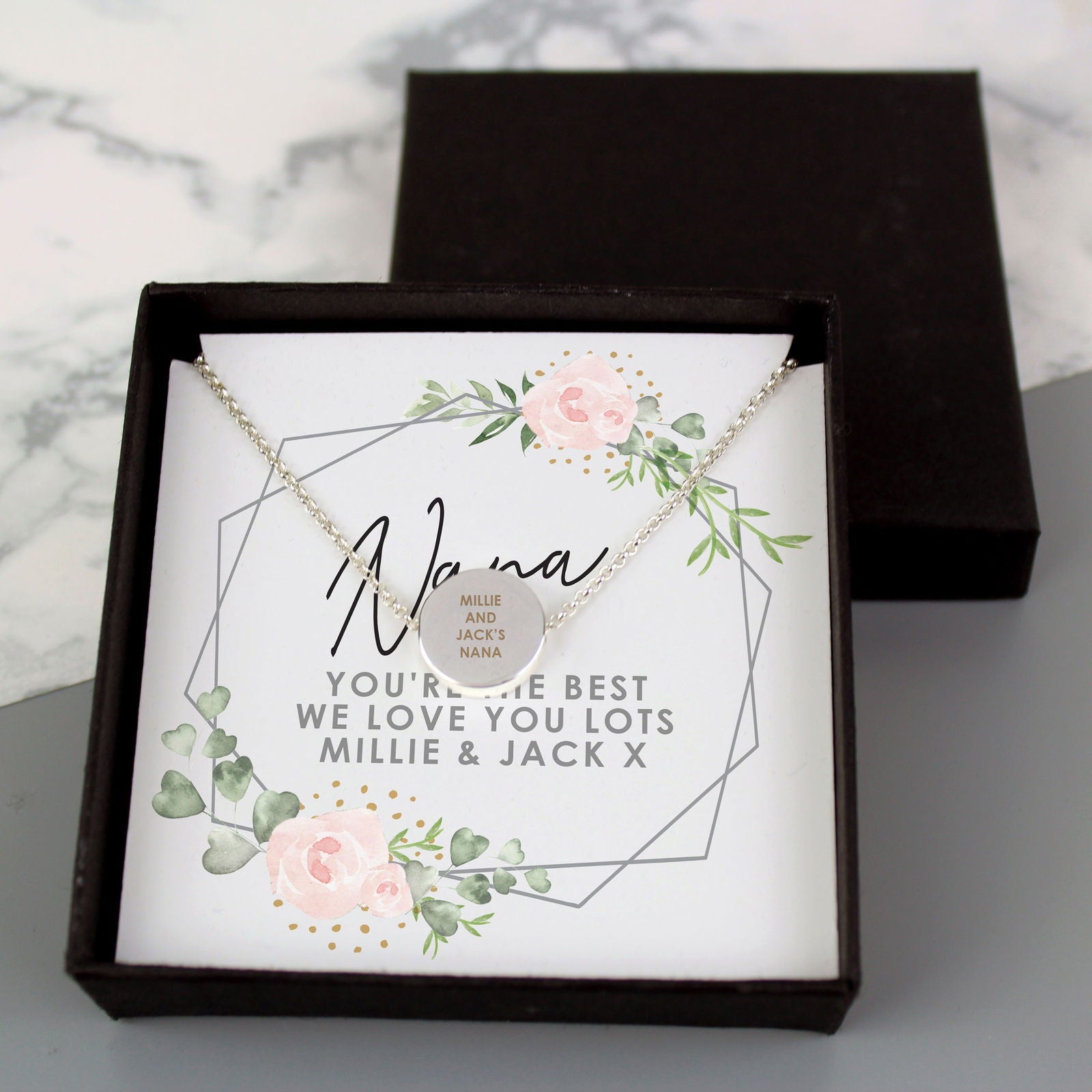 Personalised Abstract Rose Sentiment Silver Tone Necklace And Box