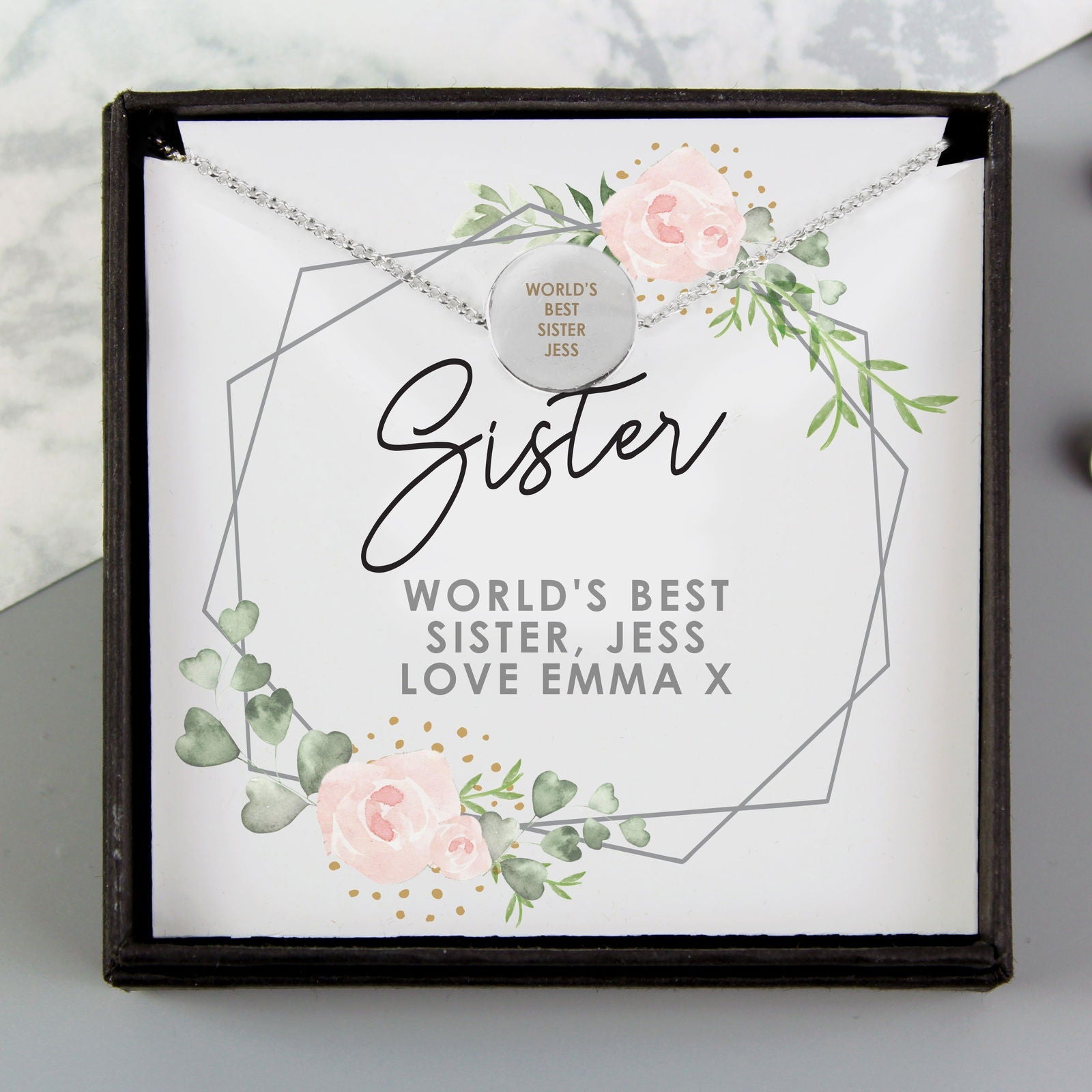 Personalised Abstract Rose Sentiment Silver Tone Necklace And Box