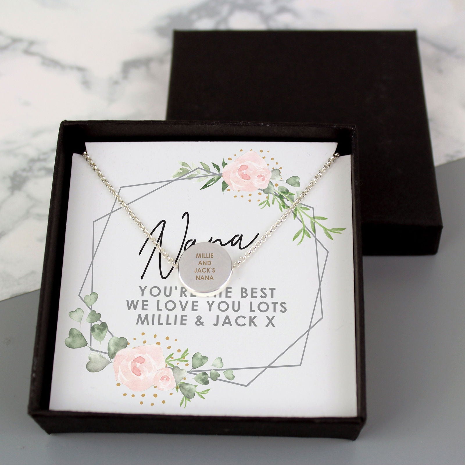 Personalised Abstract Rose Sentiment Silver Tone Necklace And Box