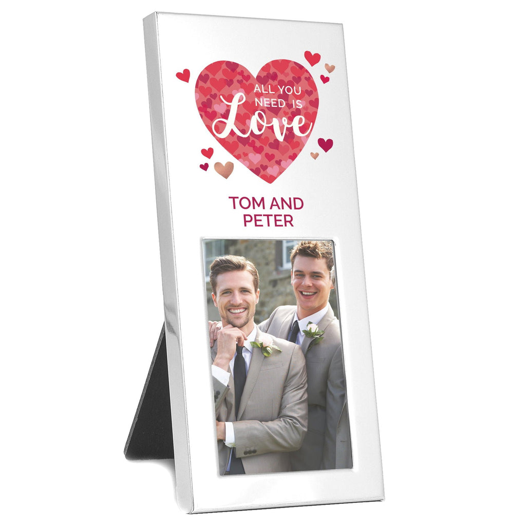 Personalised 'All You Need Is Love' Confetti Hearts 2x3 Inch Photo Frame