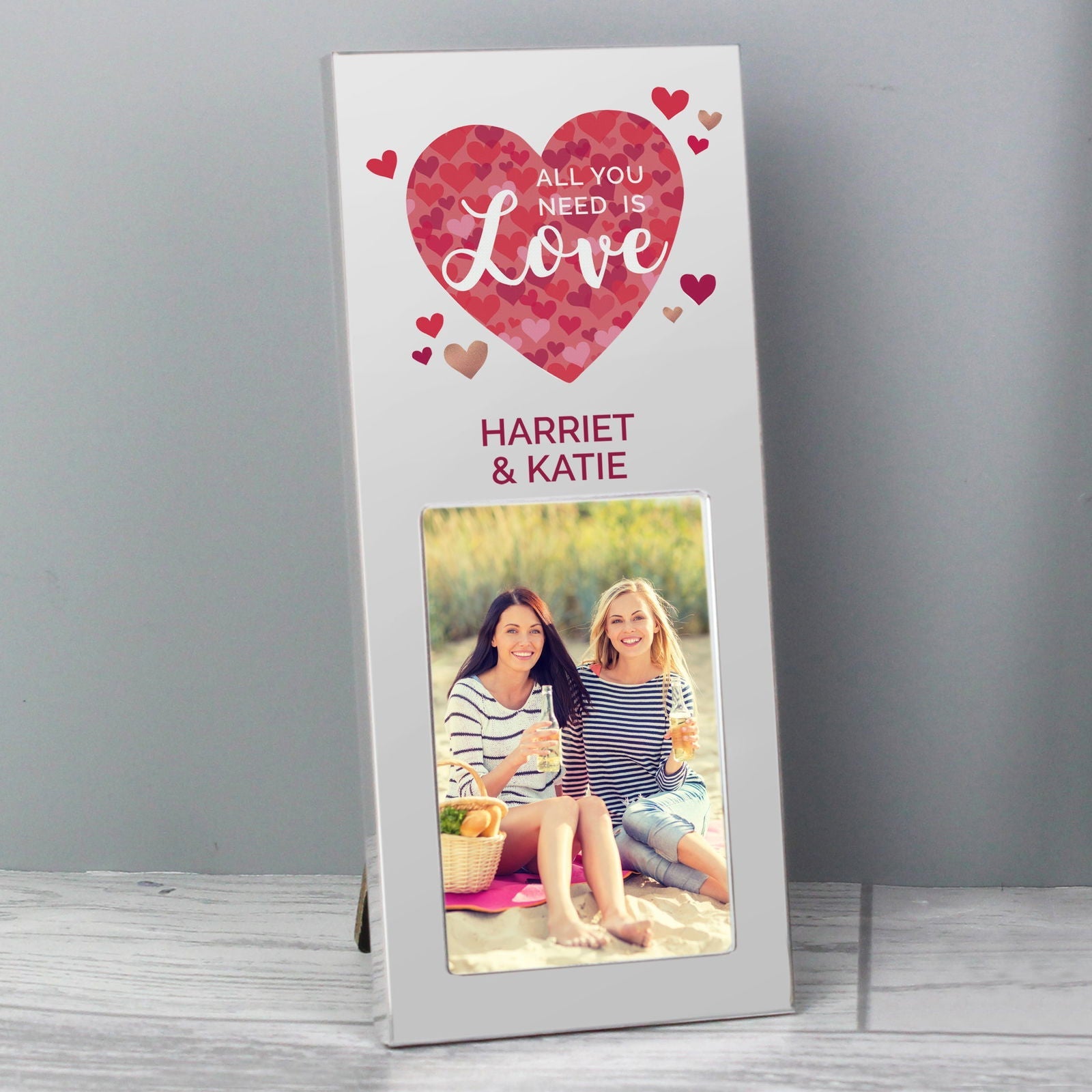 Personalised 'All You Need Is Love' Confetti Hearts 2x3 Inch Photo Frame