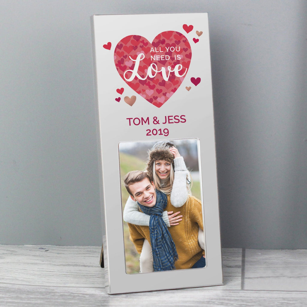 Personalised 'All You Need Is Love' Confetti Hearts 2x3 Inch Photo Frame