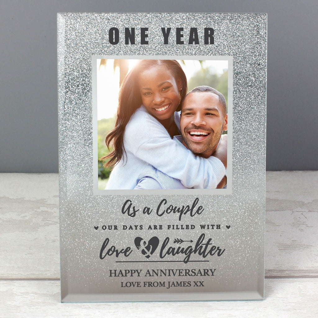 Personalised Anniversary 4x4 Inch Glitter Glass Photo Frame