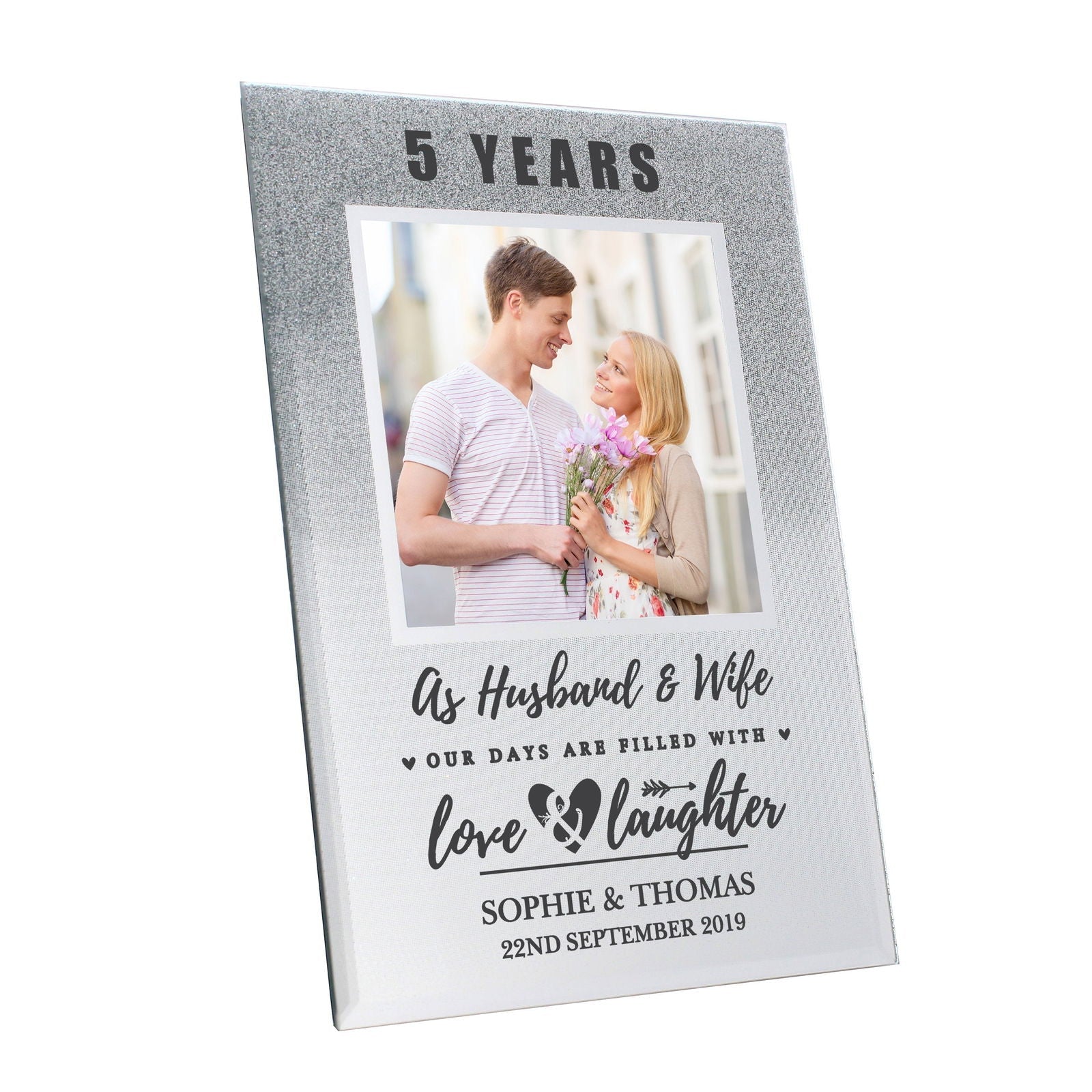 Personalised Anniversary 4x4 Inch Glitter Glass Photo Frame