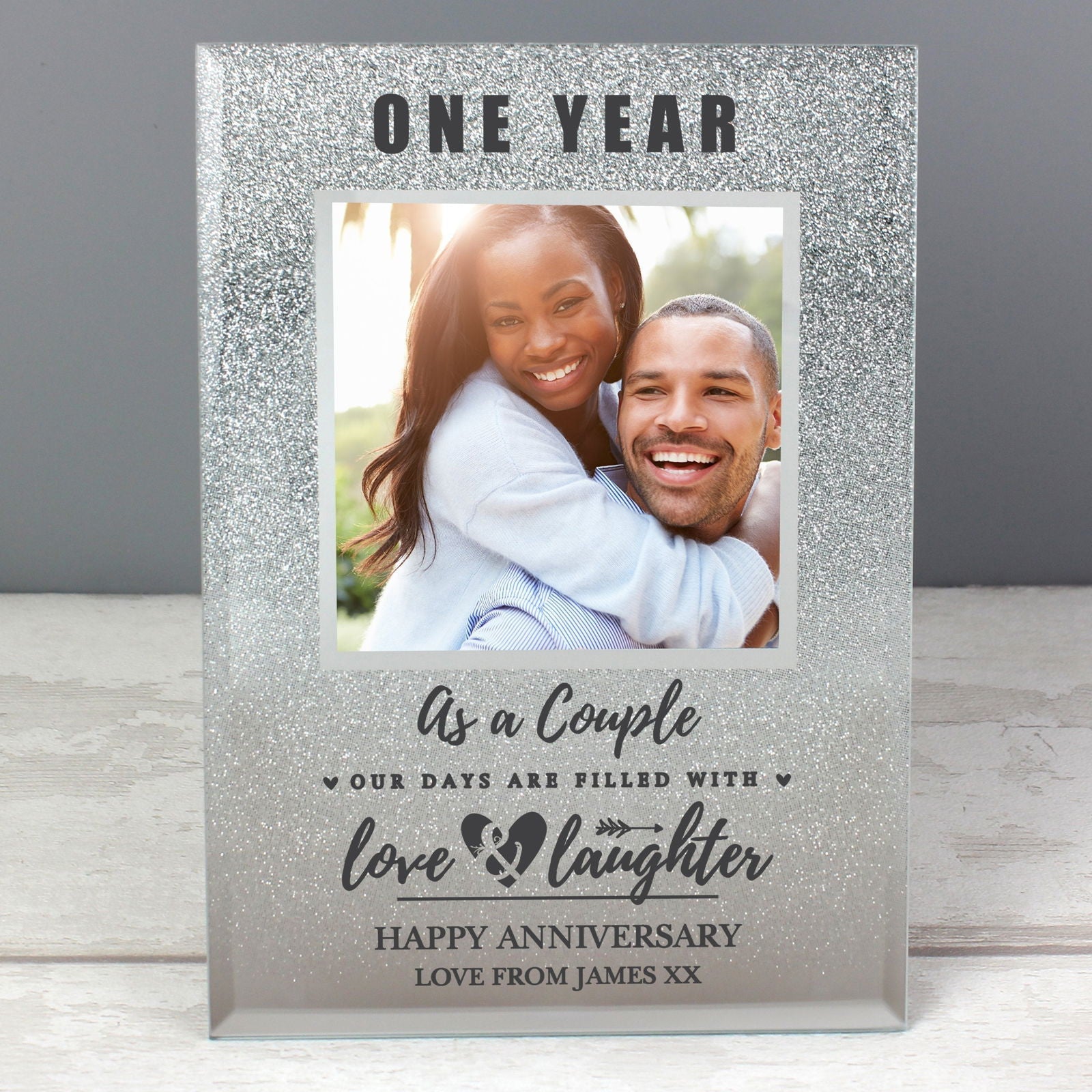Personalised Anniversary 4x4 Inch Glitter Glass Photo Frame