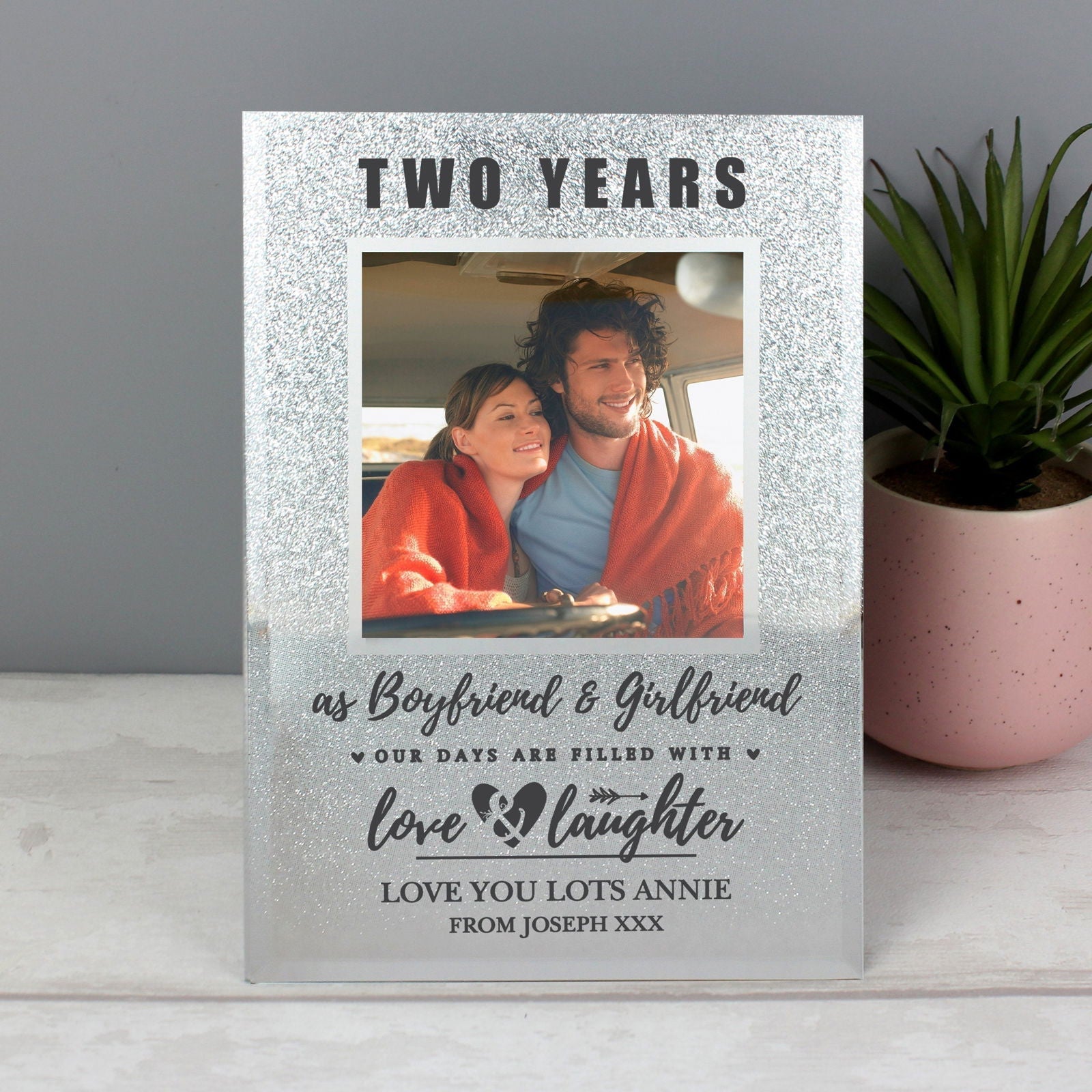 Personalised Anniversary 4x4 Inch Glitter Glass Photo Frame