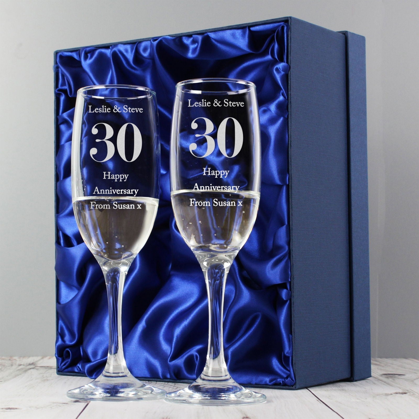 Personalised Anniversary Pair Of Flutes With Gift Box
