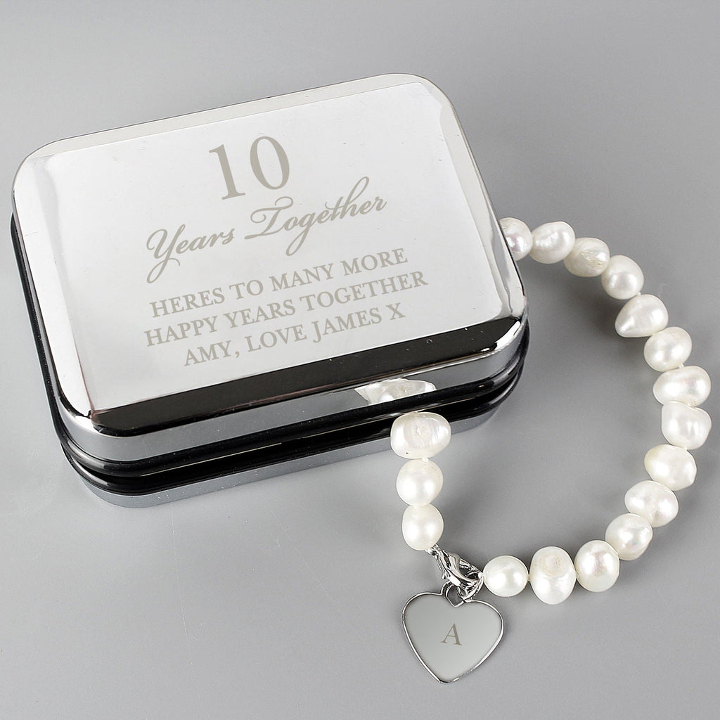 Personalised Anniversary Silver Box And Pearl Bracelet